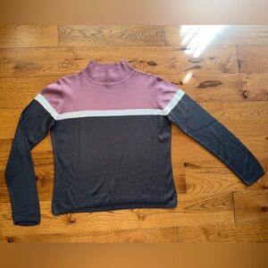 Vintage mauve and gray striped mock neck sweater size S
